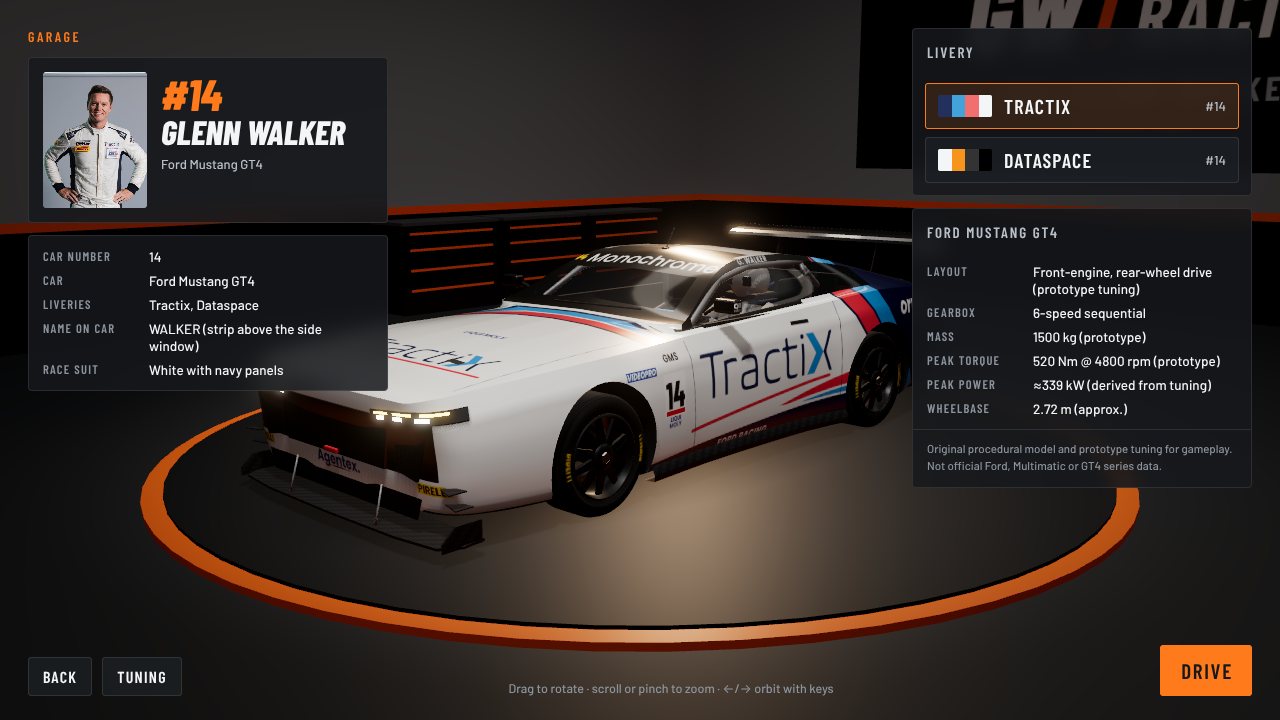 The garage: driver card and car details
